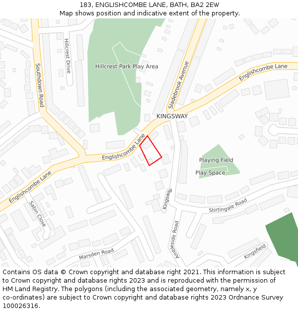 183, ENGLISHCOMBE LANE, BATH, BA2 2EW: Location map and indicative extent of plot