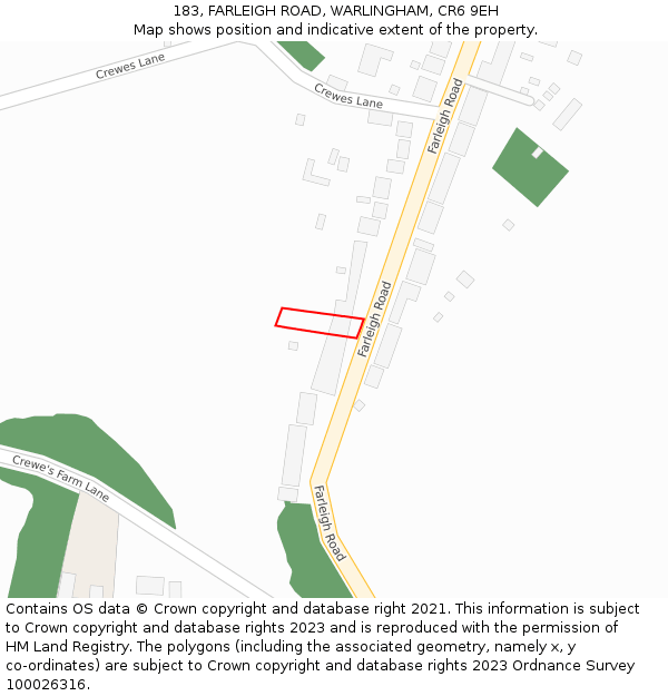 183, FARLEIGH ROAD, WARLINGHAM, CR6 9EH: Location map and indicative extent of plot