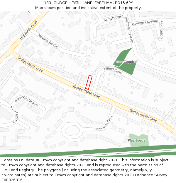 183, GUDGE HEATH LANE, FAREHAM, PO15 6PY: Location map and indicative extent of plot