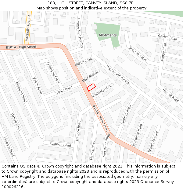 183, HIGH STREET, CANVEY ISLAND, SS8 7RH: Location map and indicative extent of plot