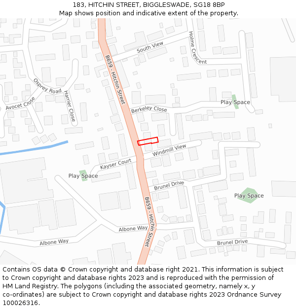 183, HITCHIN STREET, BIGGLESWADE, SG18 8BP: Location map and indicative extent of plot