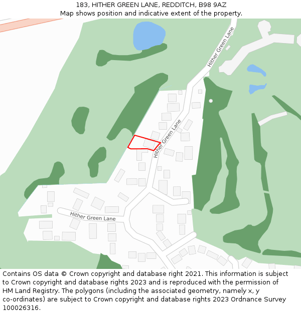 183, HITHER GREEN LANE, REDDITCH, B98 9AZ: Location map and indicative extent of plot