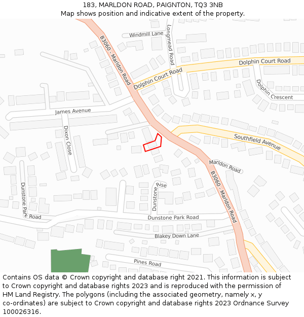 183, MARLDON ROAD, PAIGNTON, TQ3 3NB: Location map and indicative extent of plot