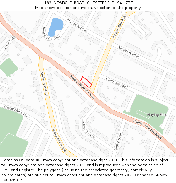 183, NEWBOLD ROAD, CHESTERFIELD, S41 7BE: Location map and indicative extent of plot