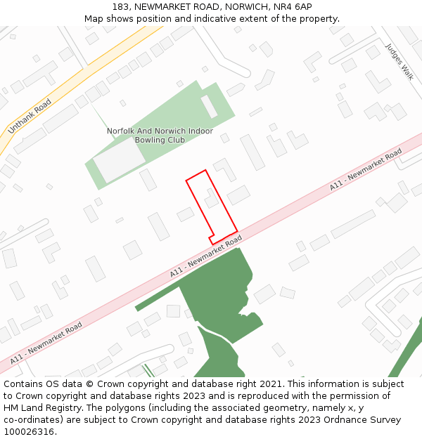 183, NEWMARKET ROAD, NORWICH, NR4 6AP: Location map and indicative extent of plot