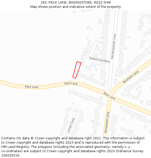 183, PACK LANE, BASINGSTOKE, RG22 5HW: Location map and indicative extent of plot