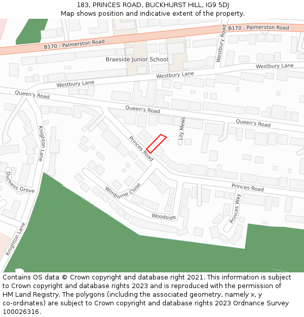 183, PRINCES ROAD, BUCKHURST HILL, IG9 5DJ: Location map and indicative extent of plot