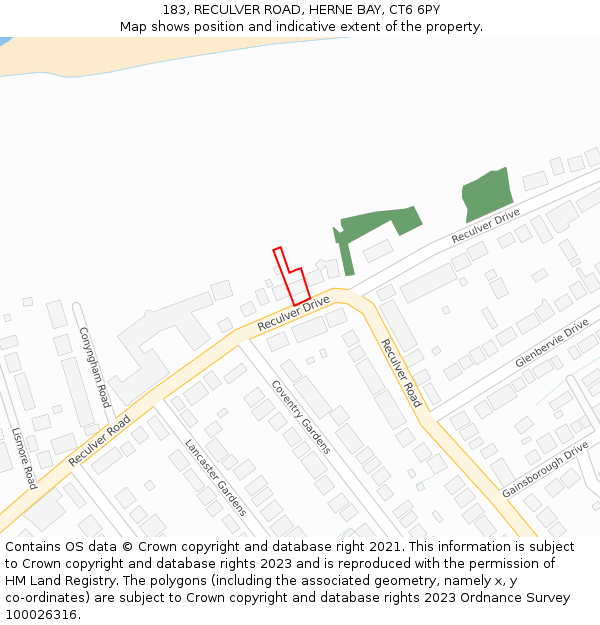 183, RECULVER ROAD, HERNE BAY, CT6 6PY: Location map and indicative extent of plot