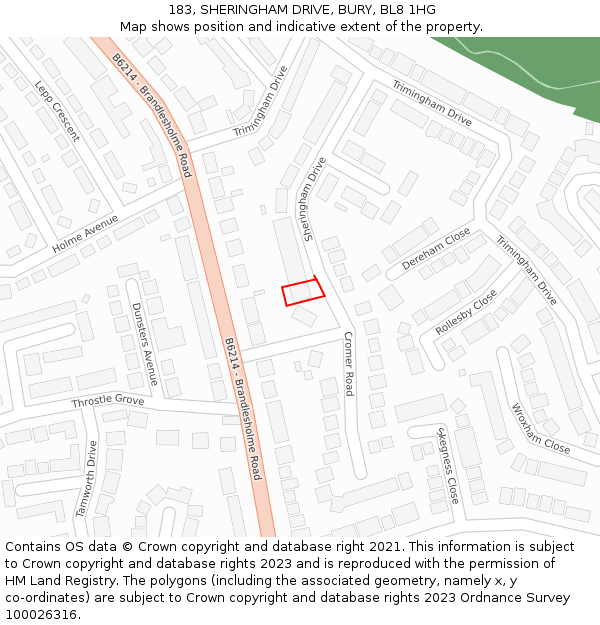 183, SHERINGHAM DRIVE, BURY, BL8 1HG: Location map and indicative extent of plot