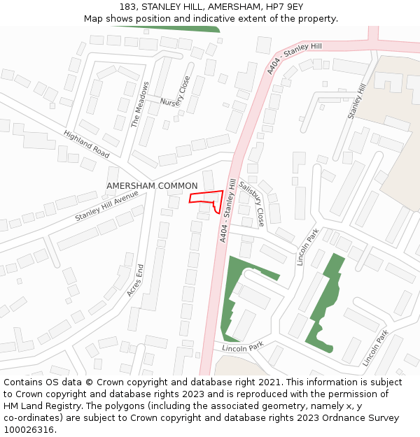 183, STANLEY HILL, AMERSHAM, HP7 9EY: Location map and indicative extent of plot