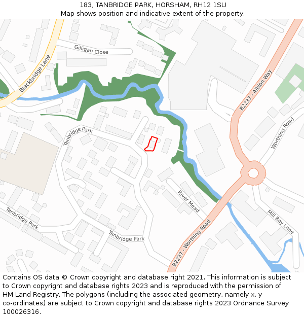 183, TANBRIDGE PARK, HORSHAM, RH12 1SU: Location map and indicative extent of plot