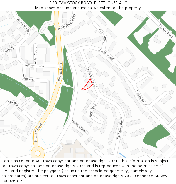 183, TAVISTOCK ROAD, FLEET, GU51 4HG: Location map and indicative extent of plot