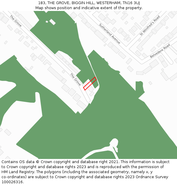 183, THE GROVE, BIGGIN HILL, WESTERHAM, TN16 3UJ: Location map and indicative extent of plot
