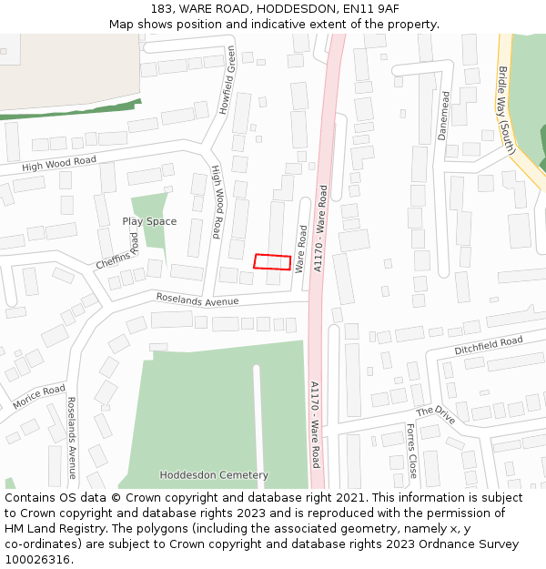 183, WARE ROAD, HODDESDON, EN11 9AF: Location map and indicative extent of plot