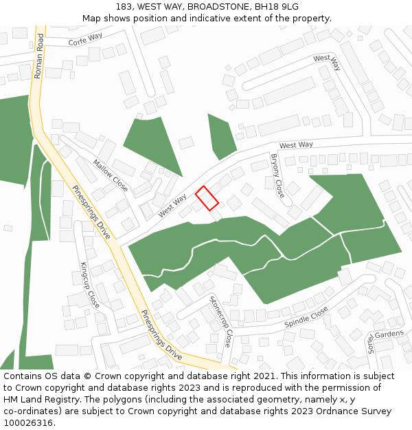 183, WEST WAY, BROADSTONE, BH18 9LG: Location map and indicative extent of plot
