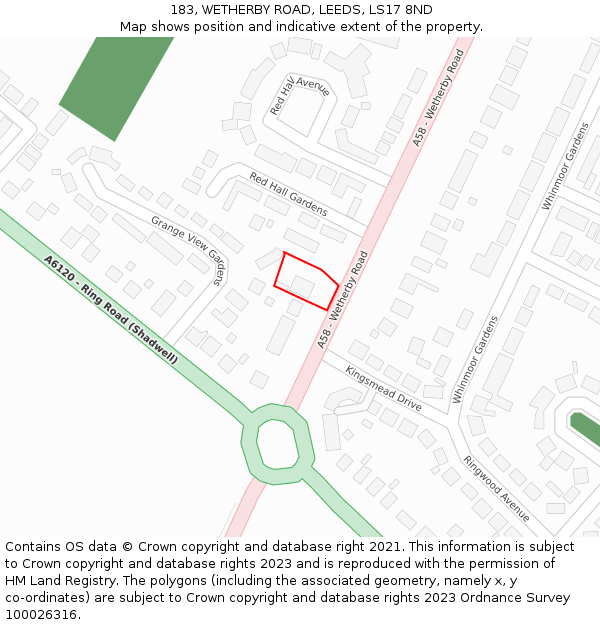 183, WETHERBY ROAD, LEEDS, LS17 8ND: Location map and indicative extent of plot