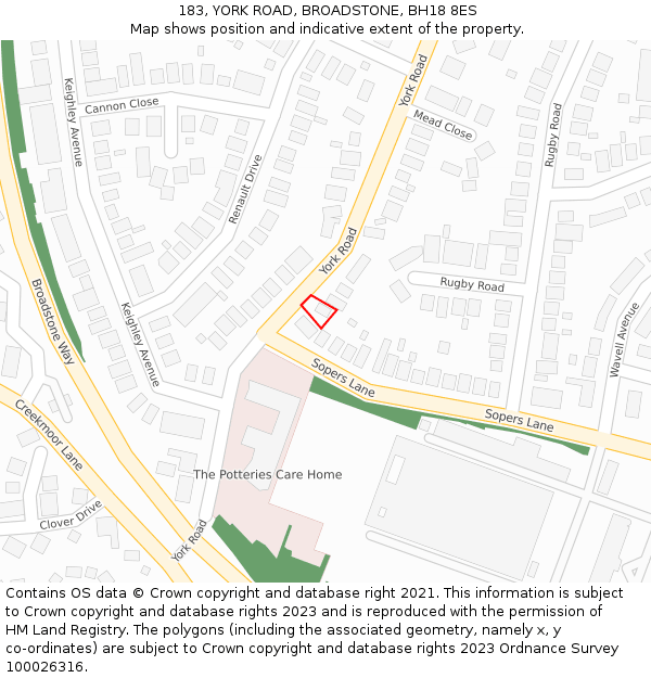 183, YORK ROAD, BROADSTONE, BH18 8ES: Location map and indicative extent of plot
