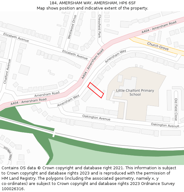 184, AMERSHAM WAY, AMERSHAM, HP6 6SF: Location map and indicative extent of plot