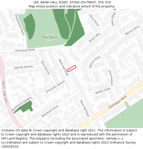 184, BANK HALL ROAD, STOKE-ON-TRENT, ST6 7DS: Location map and indicative extent of plot