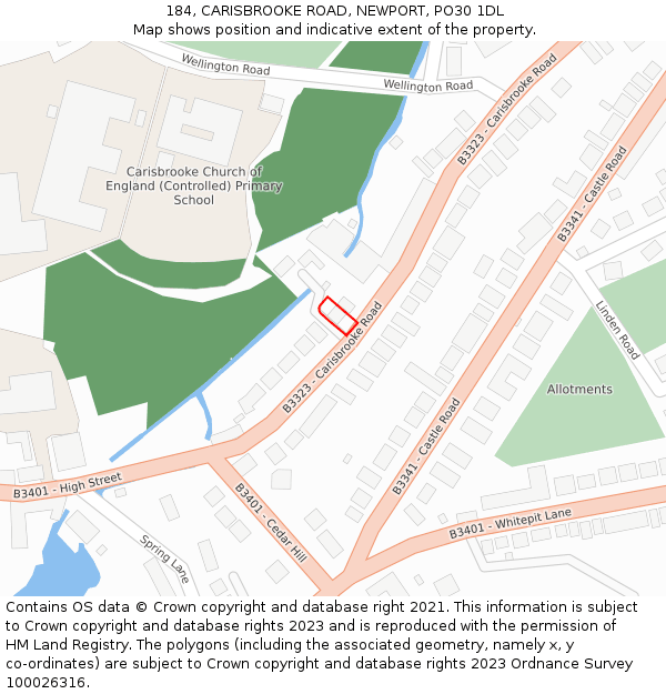 184, CARISBROOKE ROAD, NEWPORT, PO30 1DL: Location map and indicative extent of plot