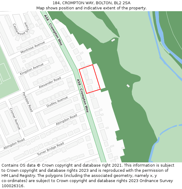 184, CROMPTON WAY, BOLTON, BL2 2SA: Location map and indicative extent of plot