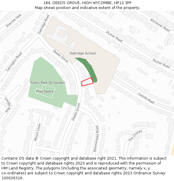 184, DEEDS GROVE, HIGH WYCOMBE, HP12 3PF: Location map and indicative extent of plot