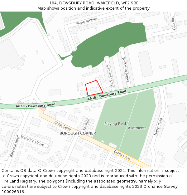 184, DEWSBURY ROAD, WAKEFIELD, WF2 9BE: Location map and indicative extent of plot