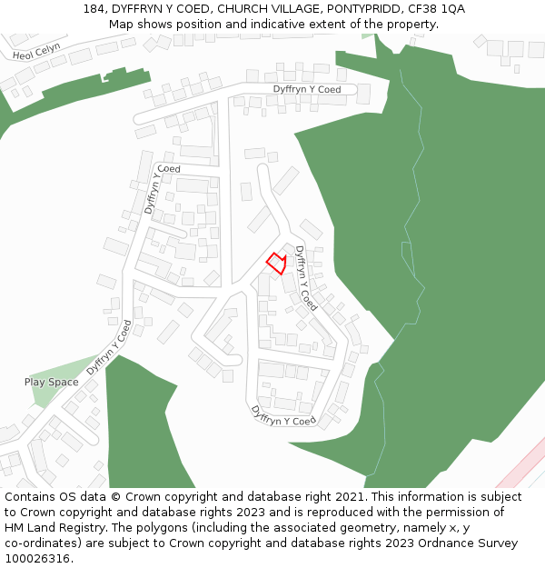 184, DYFFRYN Y COED, CHURCH VILLAGE, PONTYPRIDD, CF38 1QA: Location map and indicative extent of plot