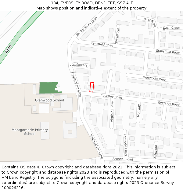 184, EVERSLEY ROAD, BENFLEET, SS7 4LE: Location map and indicative extent of plot
