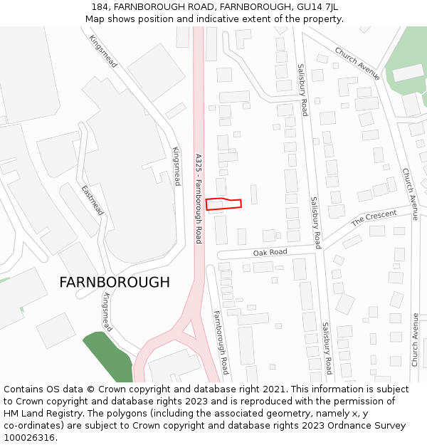 184, FARNBOROUGH ROAD, FARNBOROUGH, GU14 7JL: Location map and indicative extent of plot