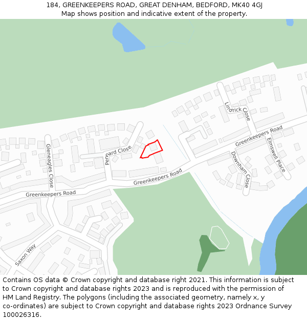 184, GREENKEEPERS ROAD, GREAT DENHAM, BEDFORD, MK40 4GJ: Location map and indicative extent of plot