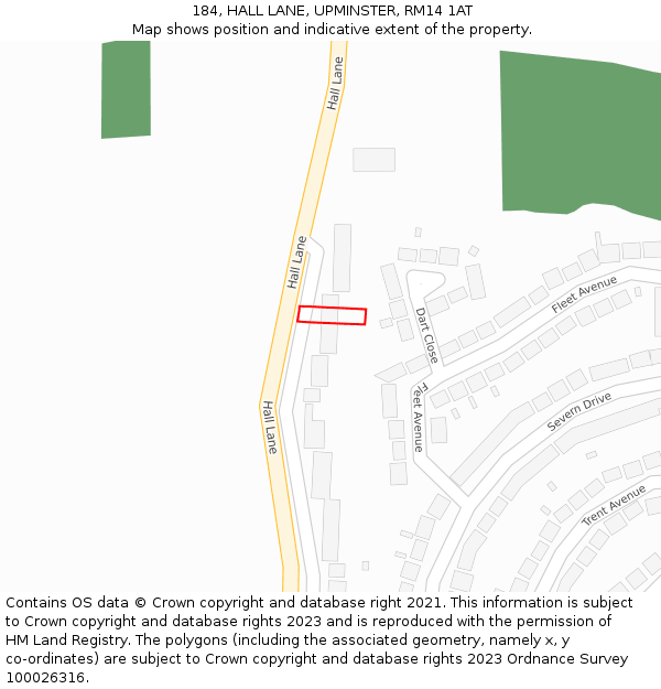 184, HALL LANE, UPMINSTER, RM14 1AT: Location map and indicative extent of plot