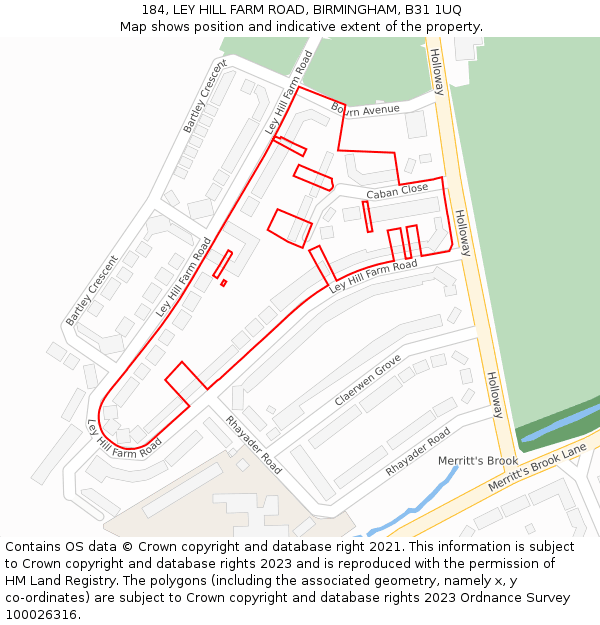184, LEY HILL FARM ROAD, BIRMINGHAM, B31 1UQ: Location map and indicative extent of plot