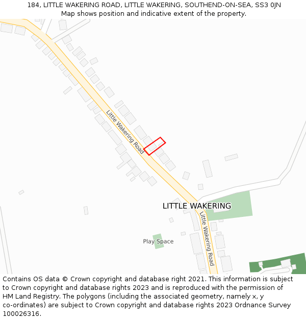 184, LITTLE WAKERING ROAD, LITTLE WAKERING, SOUTHEND-ON-SEA, SS3 0JN: Location map and indicative extent of plot