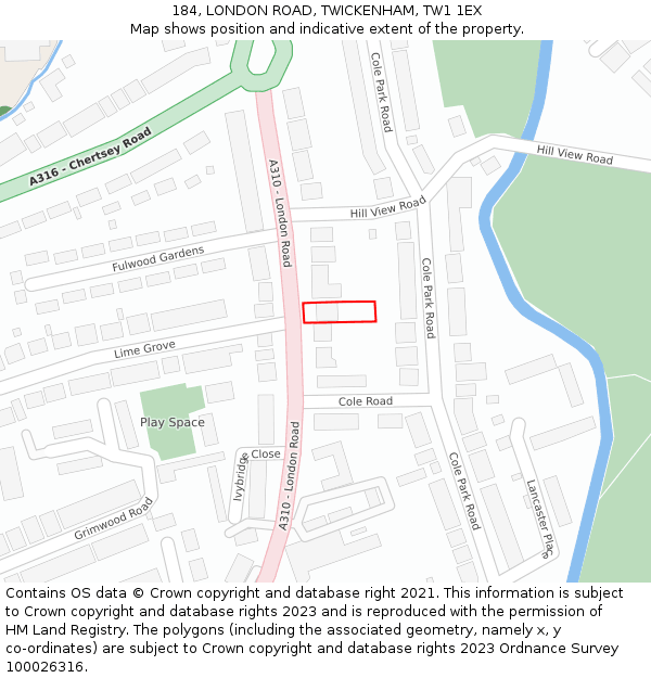 184, LONDON ROAD, TWICKENHAM, TW1 1EX: Location map and indicative extent of plot