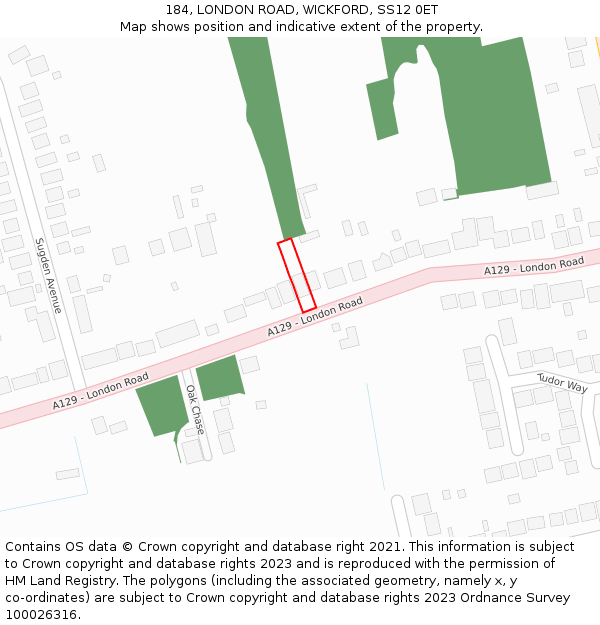 184, LONDON ROAD, WICKFORD, SS12 0ET: Location map and indicative extent of plot