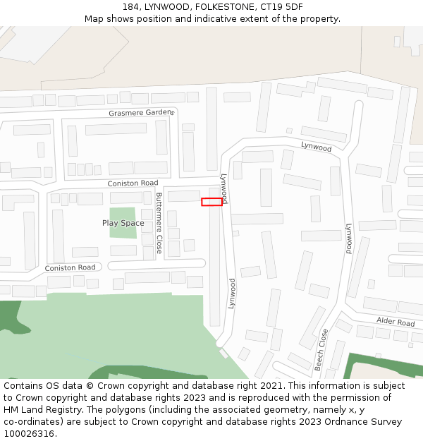 184, LYNWOOD, FOLKESTONE, CT19 5DF: Location map and indicative extent of plot