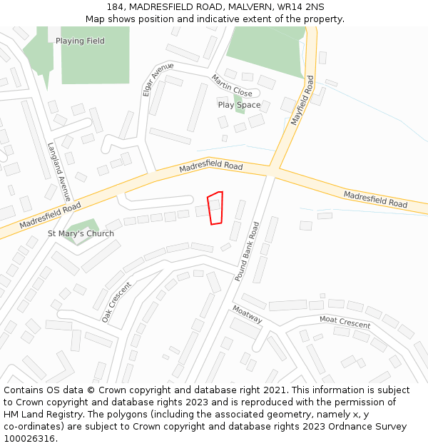 184, MADRESFIELD ROAD, MALVERN, WR14 2NS: Location map and indicative extent of plot