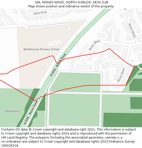184, MONKS WOOD, NORTH SHIELDS, NE30 2UB: Location map and indicative extent of plot