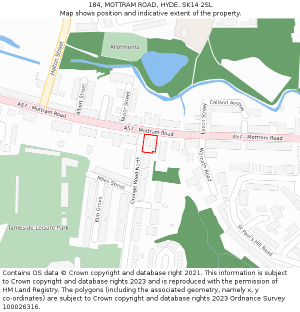 184, MOTTRAM ROAD, HYDE, SK14 2SL: Location map and indicative extent of plot
