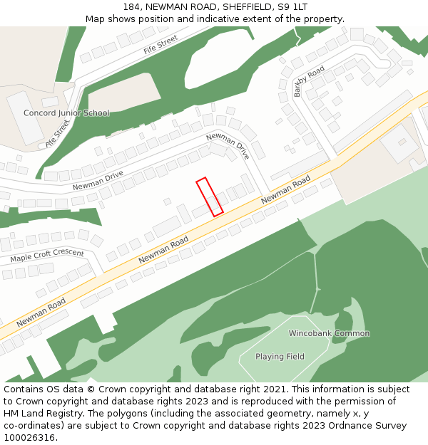 184, NEWMAN ROAD, SHEFFIELD, S9 1LT: Location map and indicative extent of plot