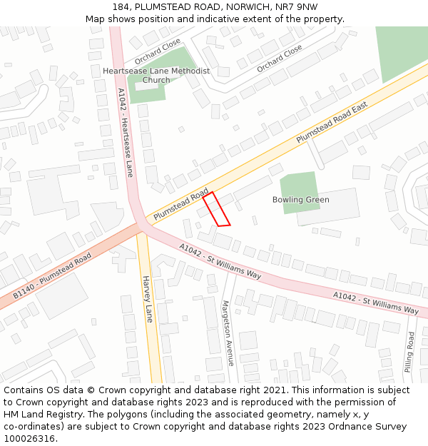 184, PLUMSTEAD ROAD, NORWICH, NR7 9NW: Location map and indicative extent of plot