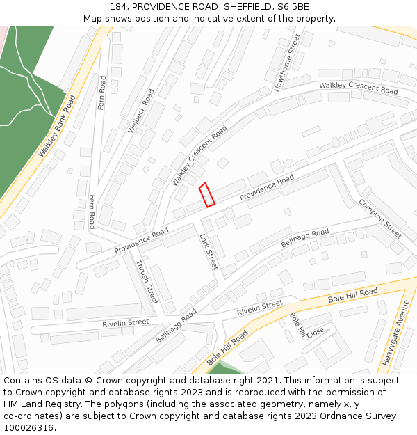 184, PROVIDENCE ROAD, SHEFFIELD, S6 5BE: Location map and indicative extent of plot