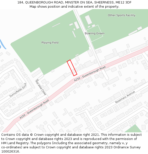 184, QUEENBOROUGH ROAD, MINSTER ON SEA, SHEERNESS, ME12 3DF: Location map and indicative extent of plot