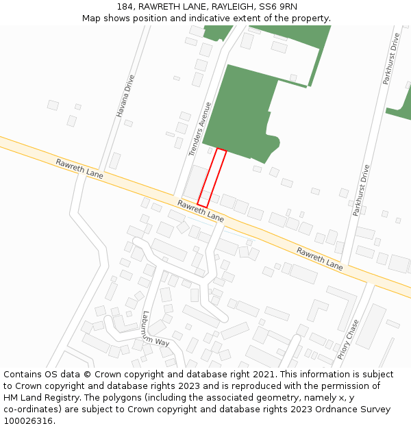 184, RAWRETH LANE, RAYLEIGH, SS6 9RN: Location map and indicative extent of plot