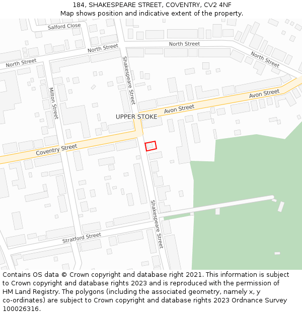 184, SHAKESPEARE STREET, COVENTRY, CV2 4NF: Location map and indicative extent of plot