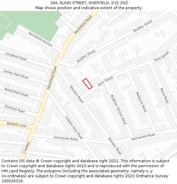 184, SLINN STREET, SHEFFIELD, S10 1NZ: Location map and indicative extent of plot