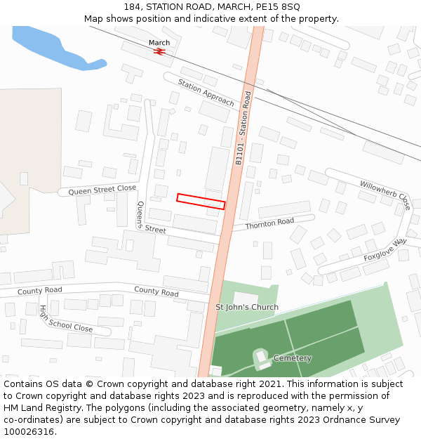 184, STATION ROAD, MARCH, PE15 8SQ: Location map and indicative extent of plot