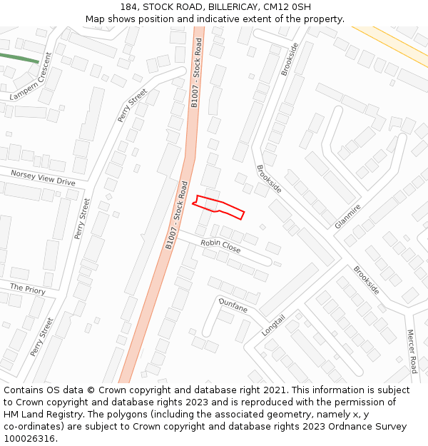 184, STOCK ROAD, BILLERICAY, CM12 0SH: Location map and indicative extent of plot