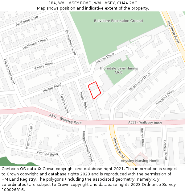 184, WALLASEY ROAD, WALLASEY, CH44 2AG: Location map and indicative extent of plot